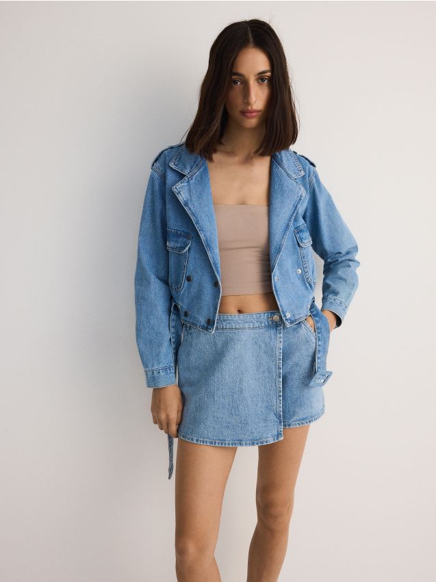 Reserved - fustă tip tenis din denim - albastru