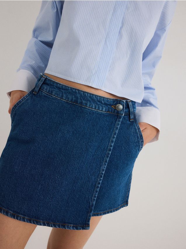 Reserved - fustă tip tenis din denim - bleumarin