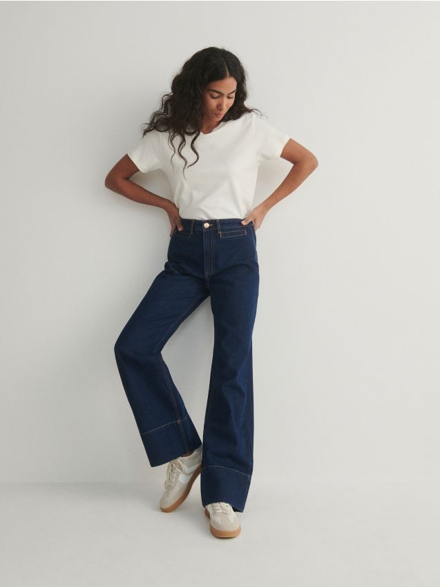 Reserved - jeans cu tighele contrastante - bleumarin