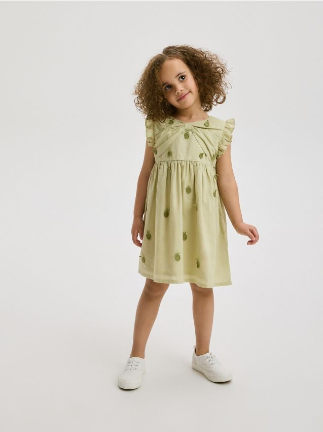 Reserved - rochie lejeră cu broderie - verde-deschis