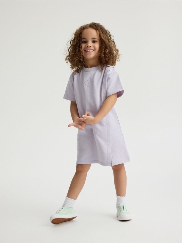 Reserved - rochie din bumbac, cu broderie - lavand