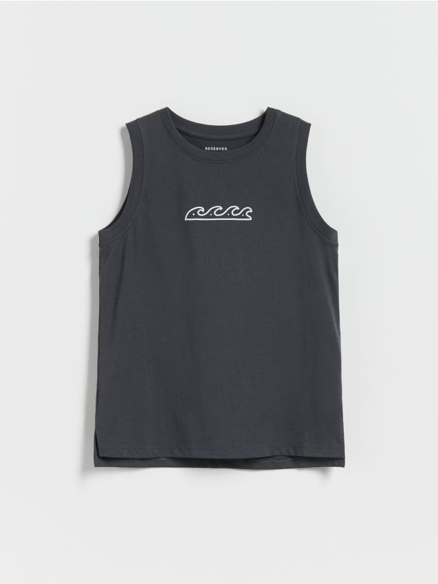 Reserved - Tricou fără mâneci, cu imprimeu - gri-închis