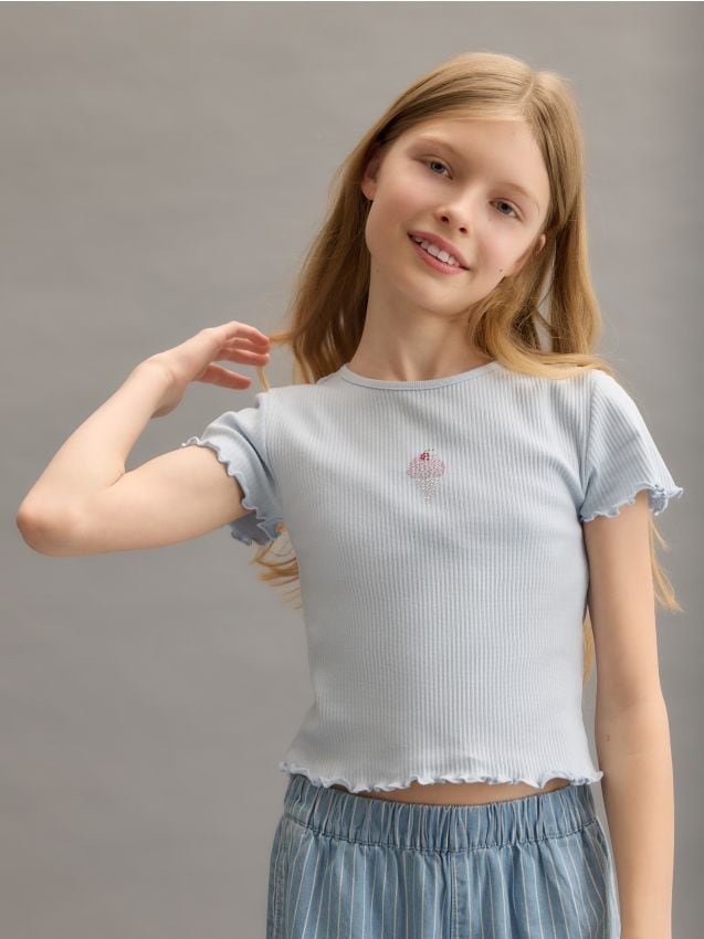 Ribbed t-shirt with appliqué - RESERVED