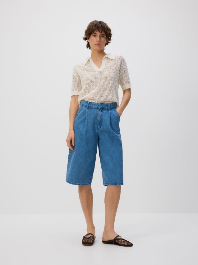Pleated denim shorts - RESERVED