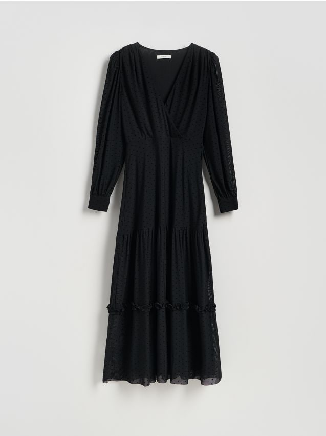Reserved - Rochie maxi cu buline - negru