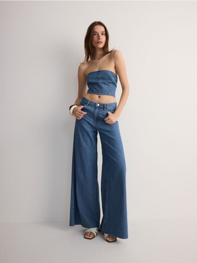 Reserved - top bandeau din denim - bleumarin