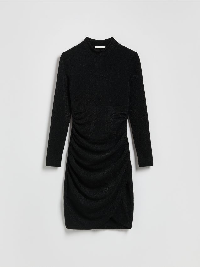 Reserved - Rochie cu sclipici și detaliu încrețit - negru