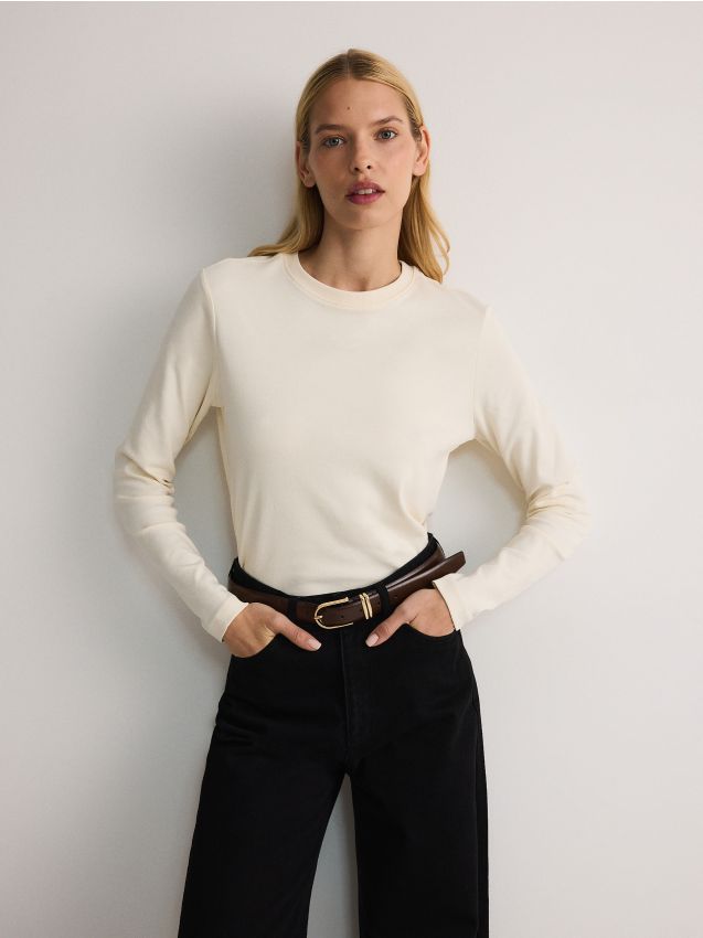 Mercerised cotton rich long sleeve T-shirt - RESERVED