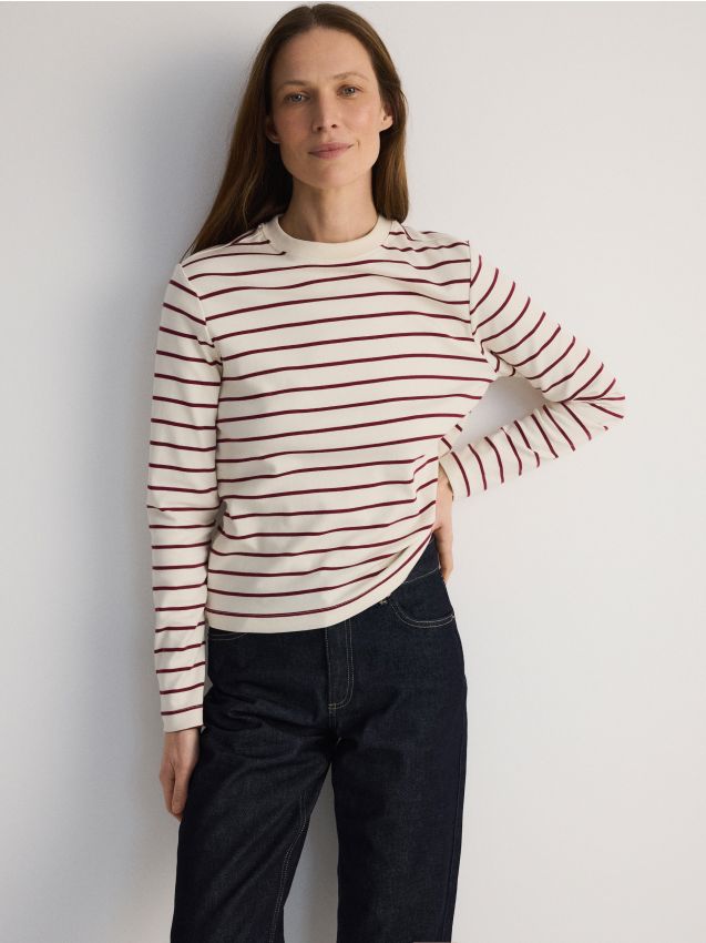 Mercerised cotton rich long sleeve T-shirt - RESERVED