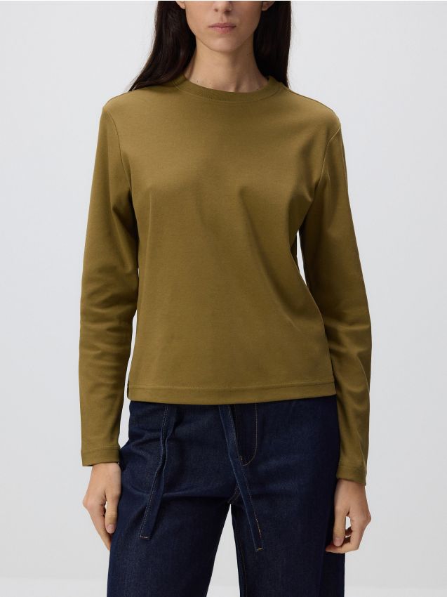 Mercerised cotton rich long sleeve T-shirt - RESERVED
