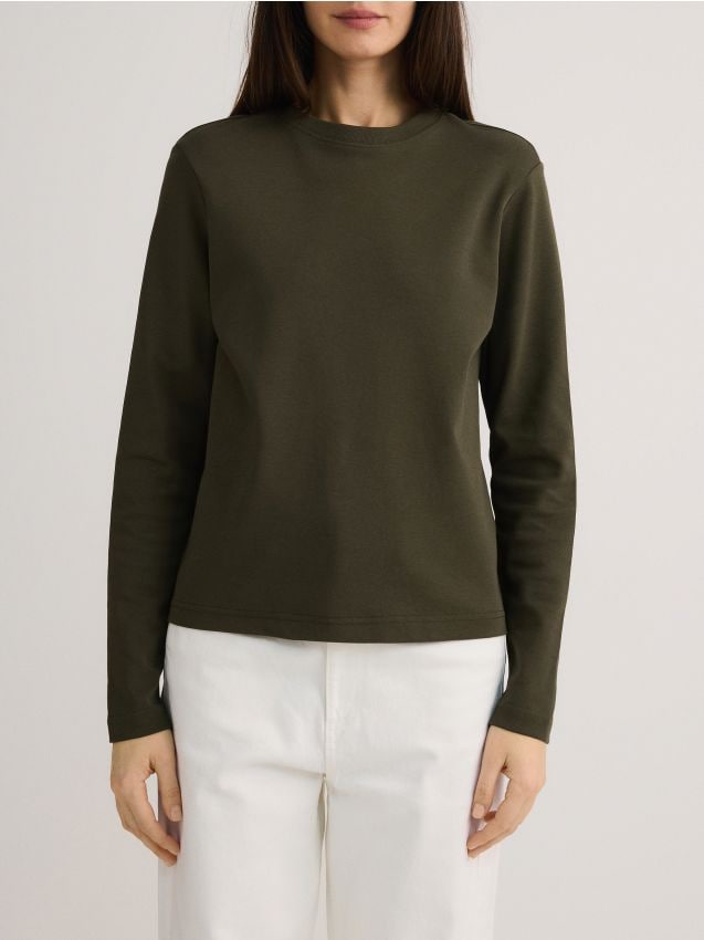 Mercerised cotton rich long sleeve T-shirt - RESERVED