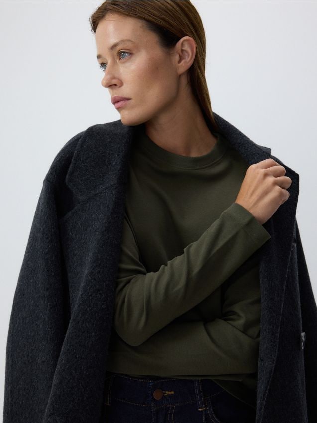 Mercerised cotton rich long sleeve T-shirt - RESERVED