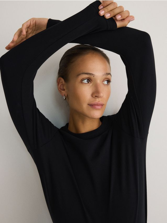 Mercerised cotton rich long sleeve T-shirt - RESERVED