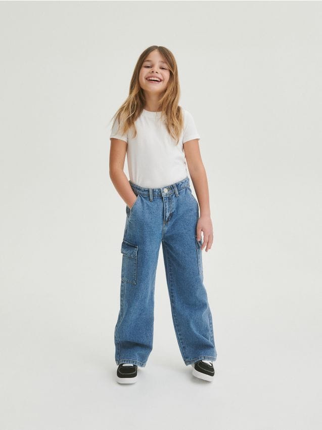 Reserved - blugi wide leg cu buzunare - albastru