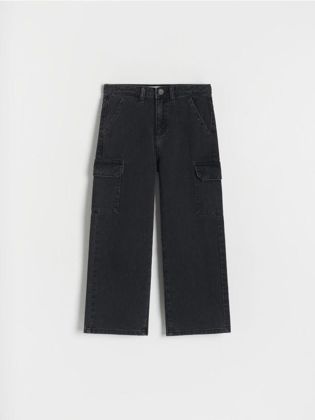 Reserved - blugi wide leg cu buzunare - negru