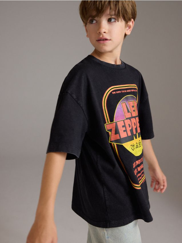 T-shirt oversize Led Zeppelin Kolor kremowy - RESERVED