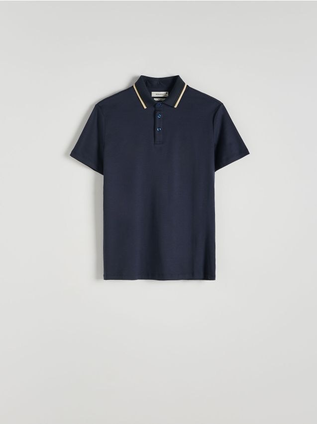 Reserved - tricou polo slim fit, cu adaos de modal - bleumarin