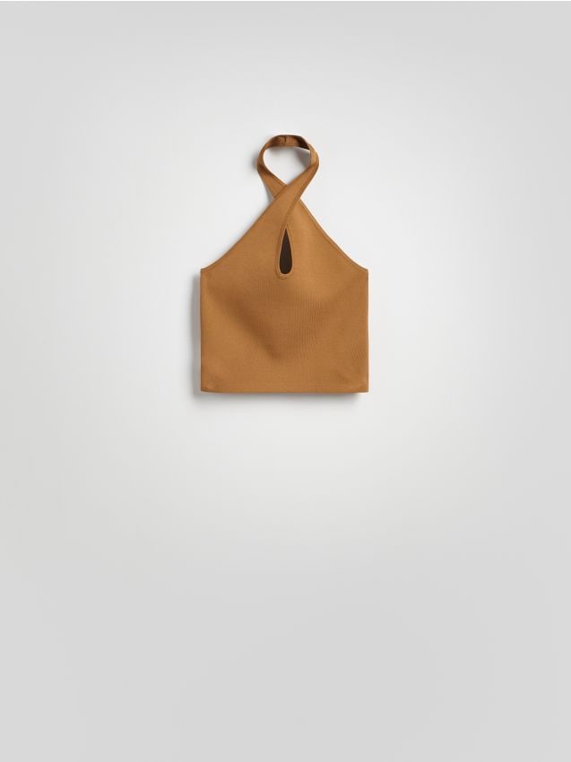 Reserved - Top cu decolteu halter - brun-auriu