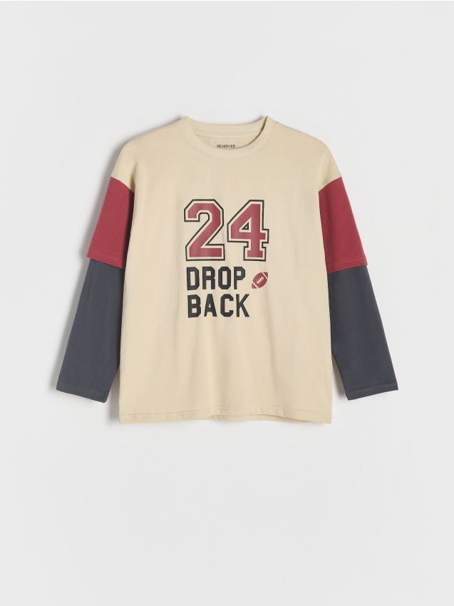 Reserved - Tricou din bumbac, cu mânecă lungă și imprimeu - nude Reserved - Tricou din bumbac, cu mânecă lungă și imprimeu - nude