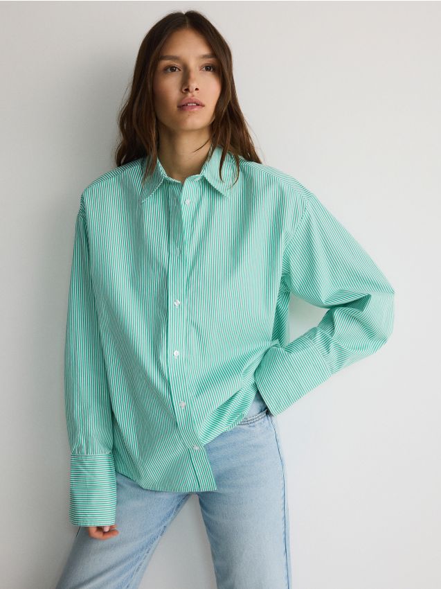 Reserved - cămașă oversized - verde-deschis