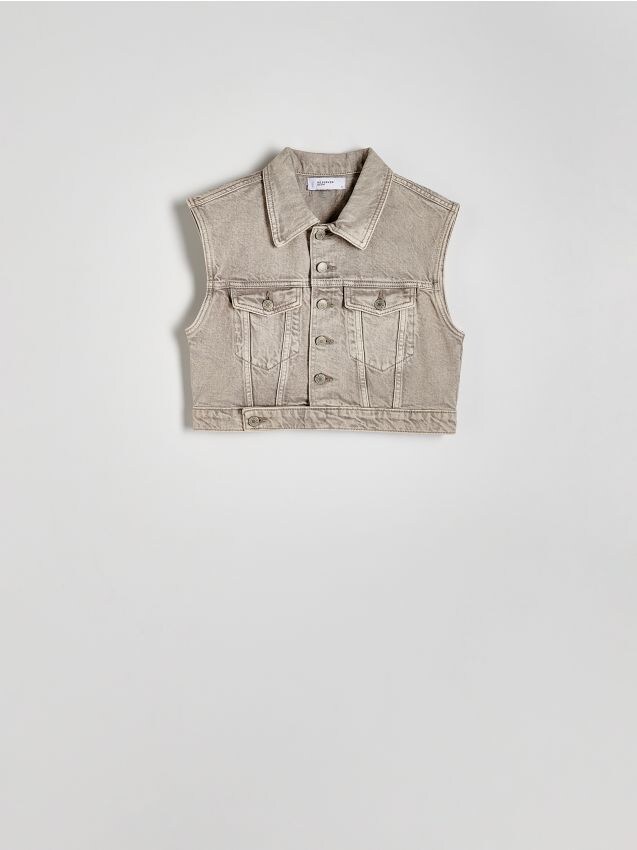 Reserved - vestă din denim cu efect prespălat - gri deschis