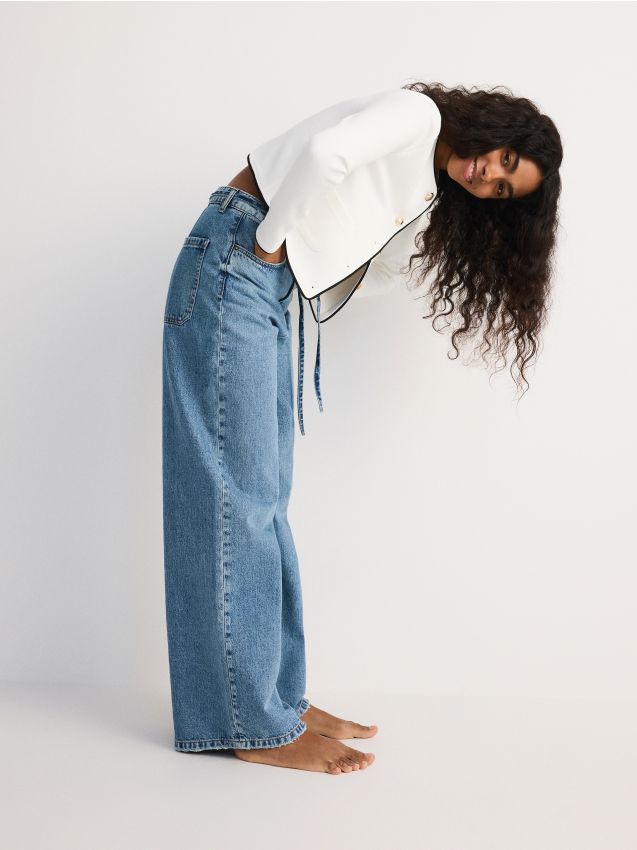 Wide-leg jeans with tie-up - RESERVED