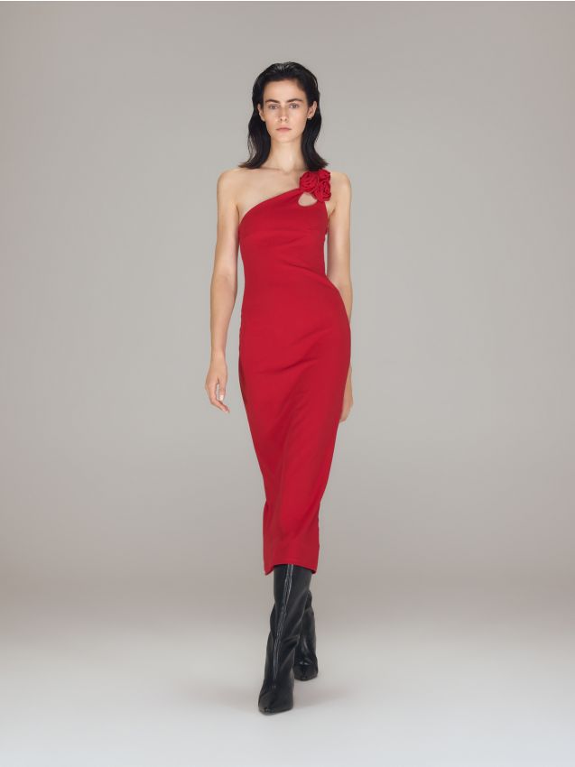 Reserved - Rochie midi cu detaliu decorativ - roșu
