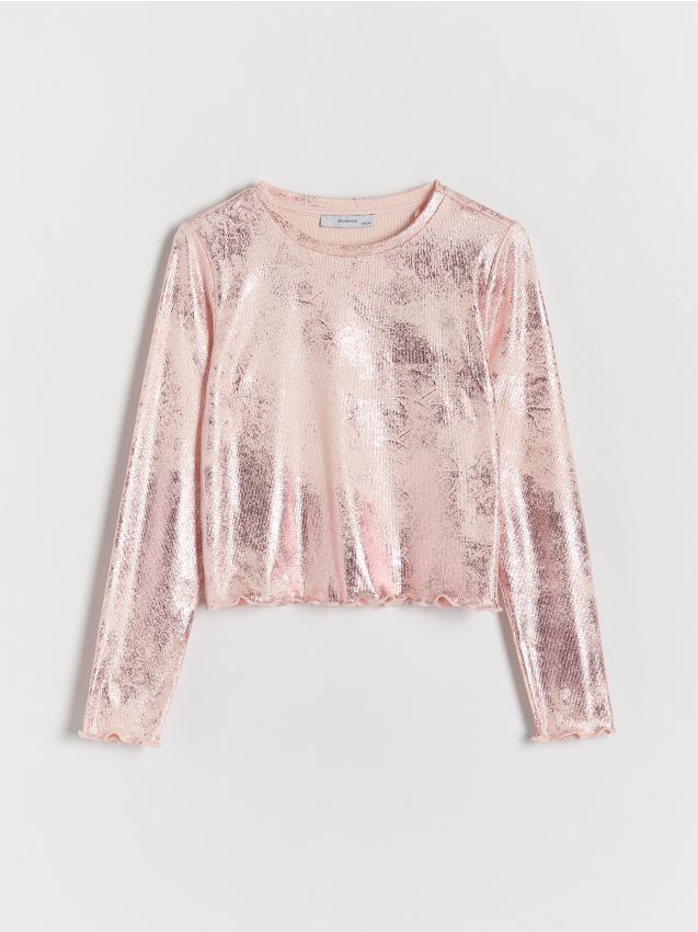 Reserved - tricou cu efect metalic - roz-pastel