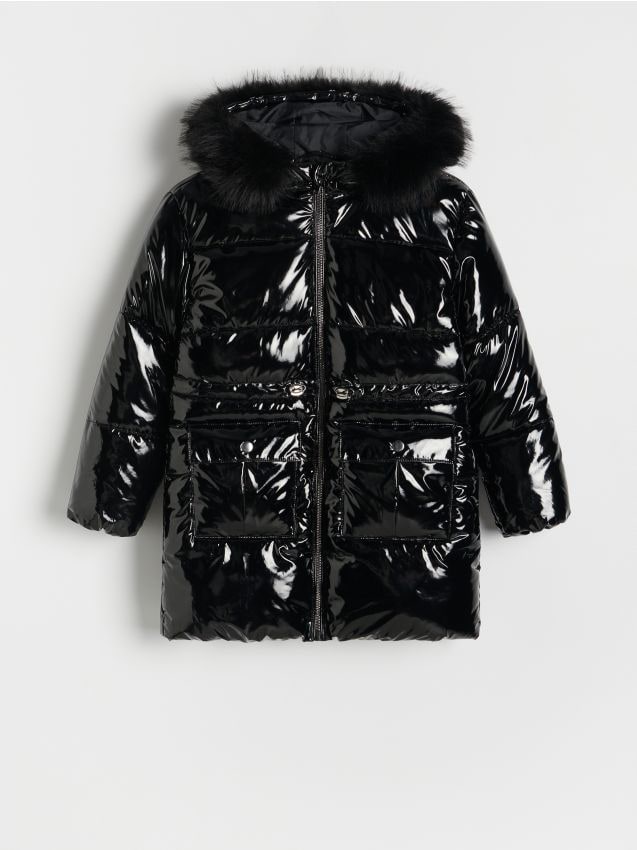 Reserved - Jachetă matlasată cu efect metalizat - negru