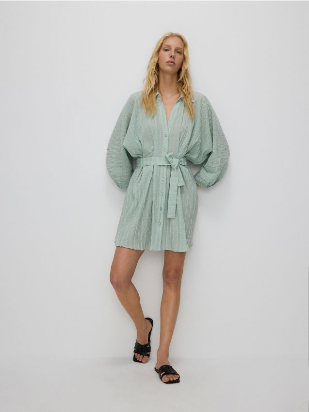 Reserved - rochie mini cu curea - verde-pal