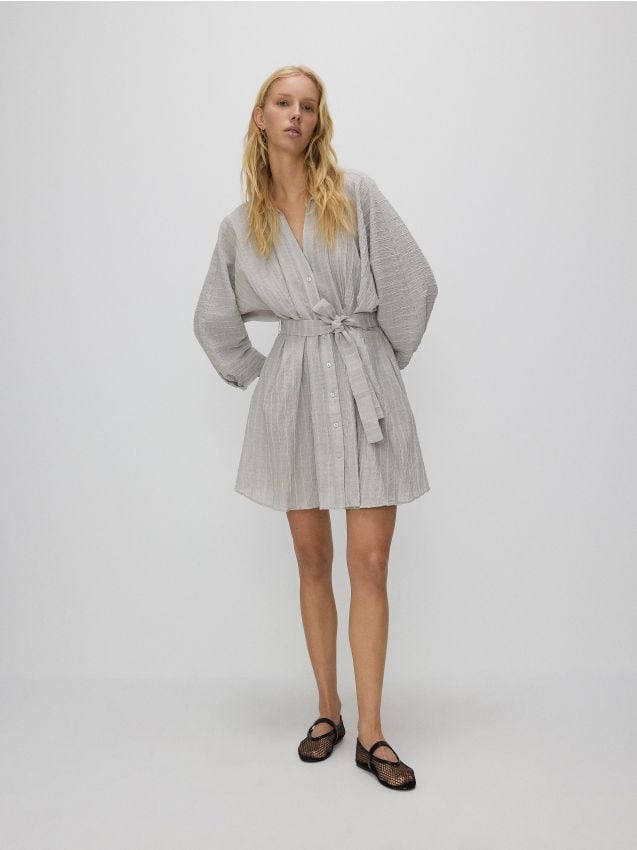 Reserved - rochie mini cu curea - gri deschis