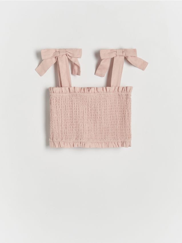 Linen blend top with bow details - RESERVED