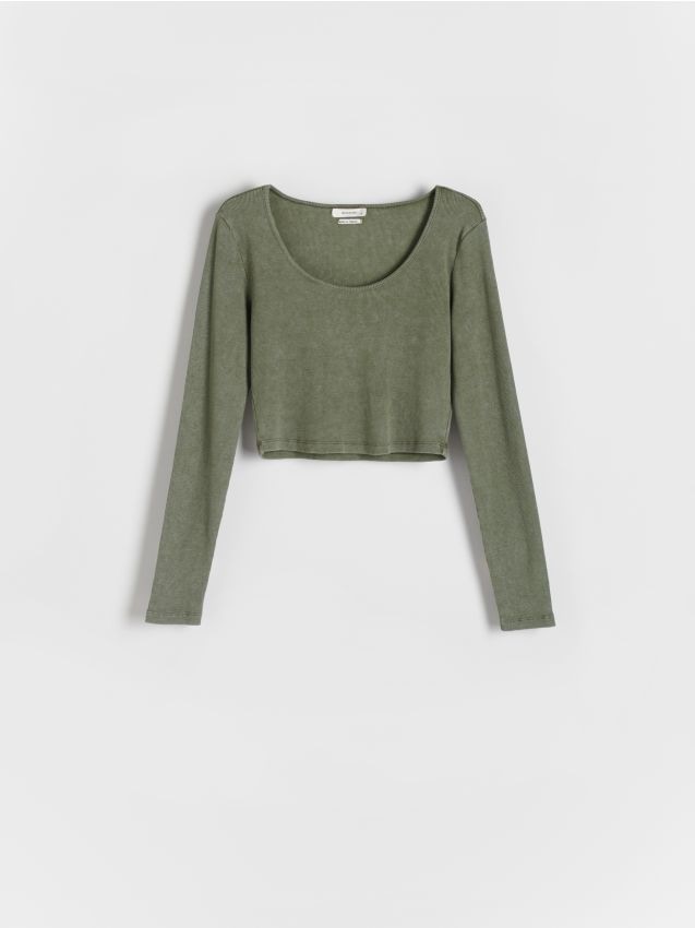 Langærmet top med acid wash-effekt - RESERVED
