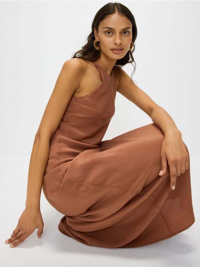 Reserved - rochie din viscoză - brun-auriu