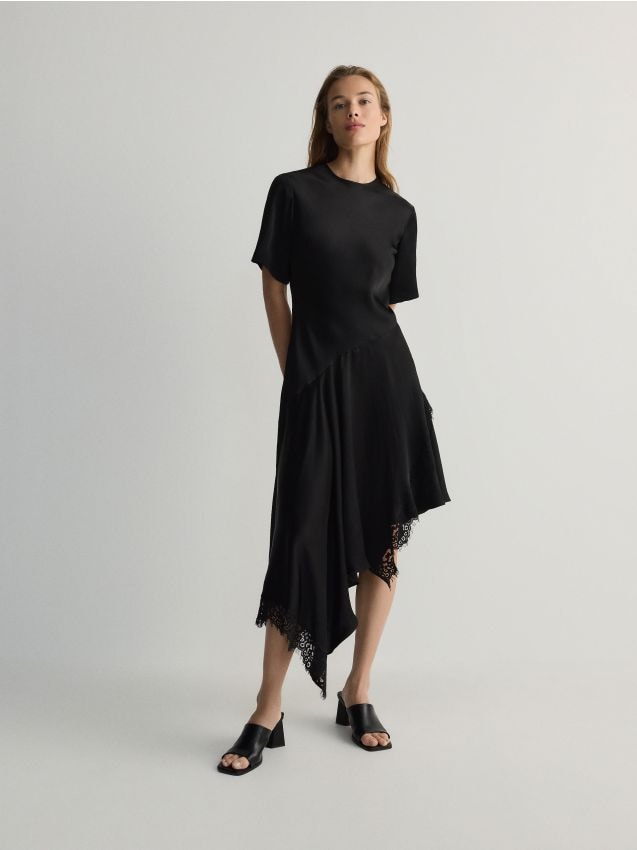 Reserved - rochie midi cu adaos de viscoză - negru
