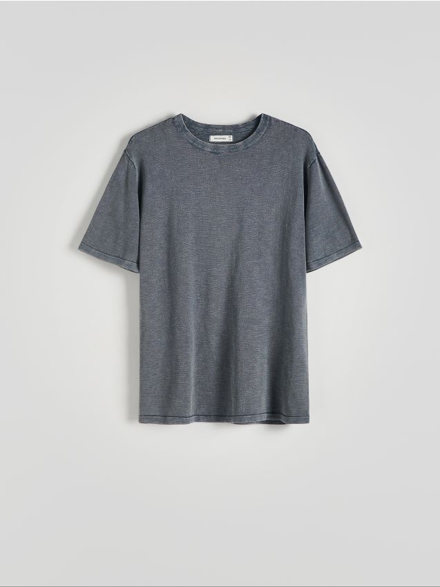 Reserved - tricou regular cu efect prespălat - albastru metalizat