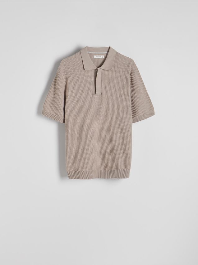 Reserved - Pulover polo din material structurat - bej