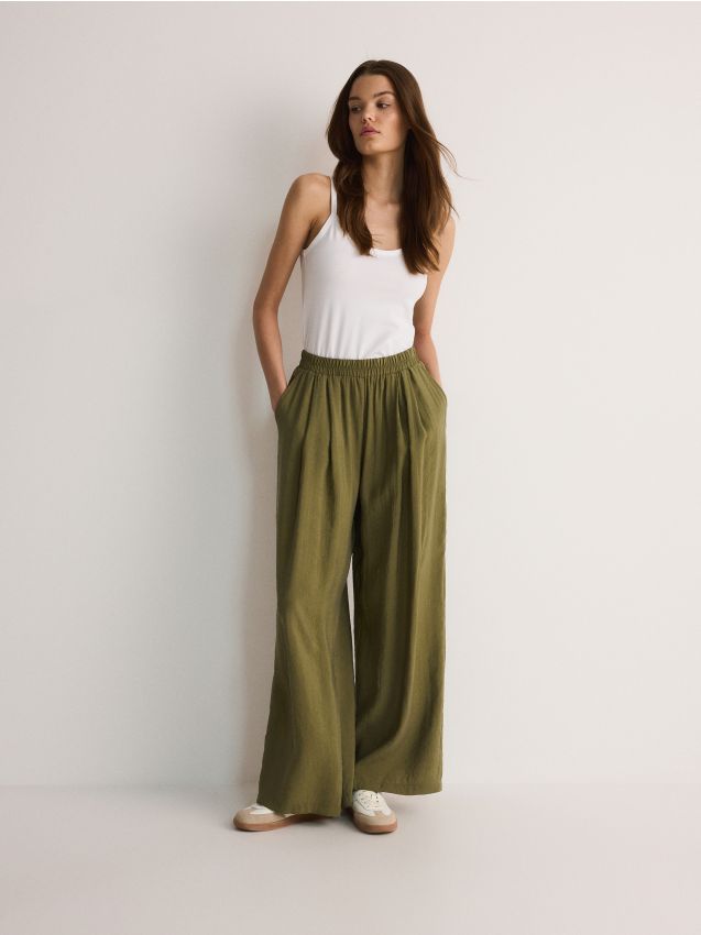 Reserved - ladies` trousers - verde-oliv deschis