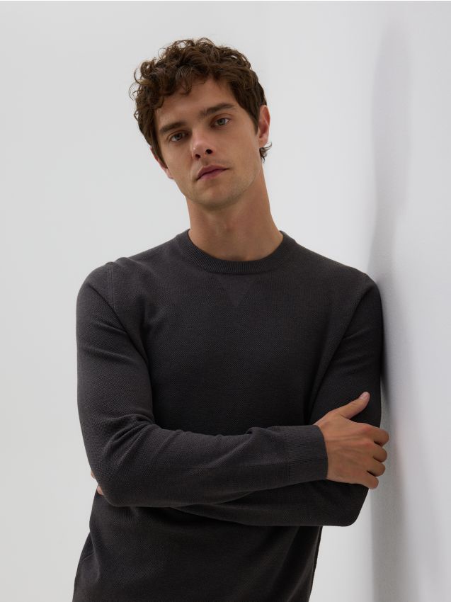 Reserved - Pulover din bumbac structurat - gri-închis