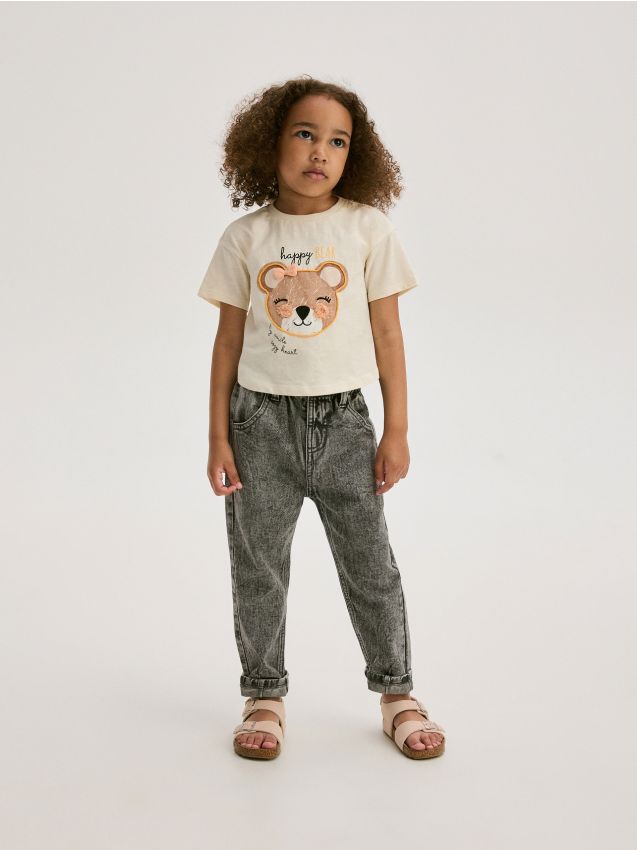 Reserved - tricou din bumbac cu aplicații - nude