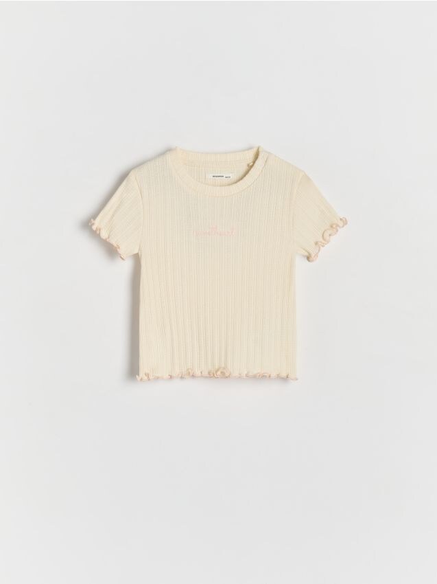 Reserved - tricou cu detaliu brodat din tricot striat - nude