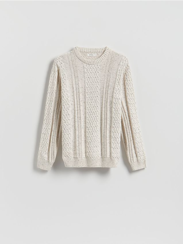 Reserved - Pulover cu model decorativ - crem