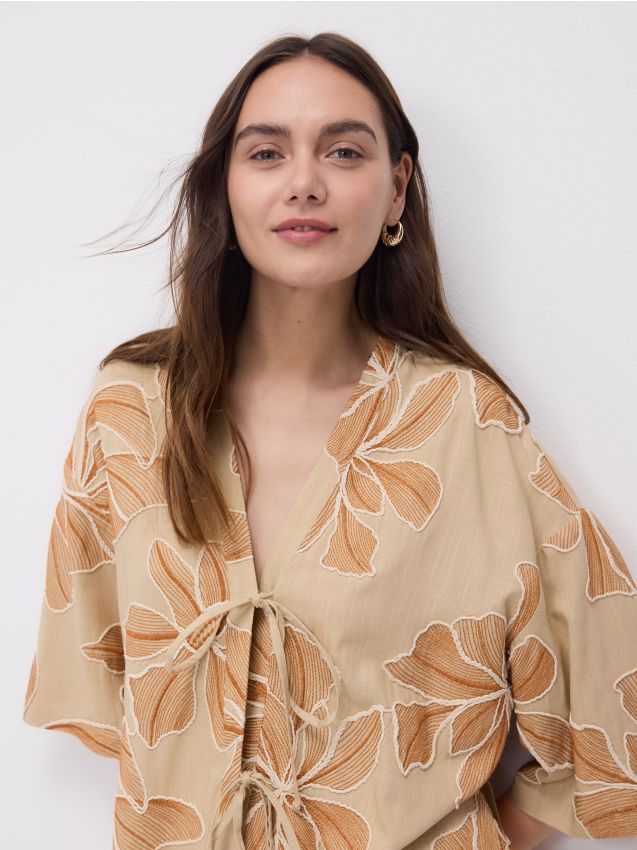 Tied linen-blend blouse - RESERVED