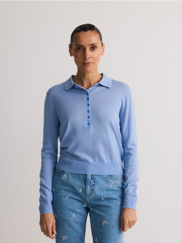 Polo sweater with wool blend - RESERVED