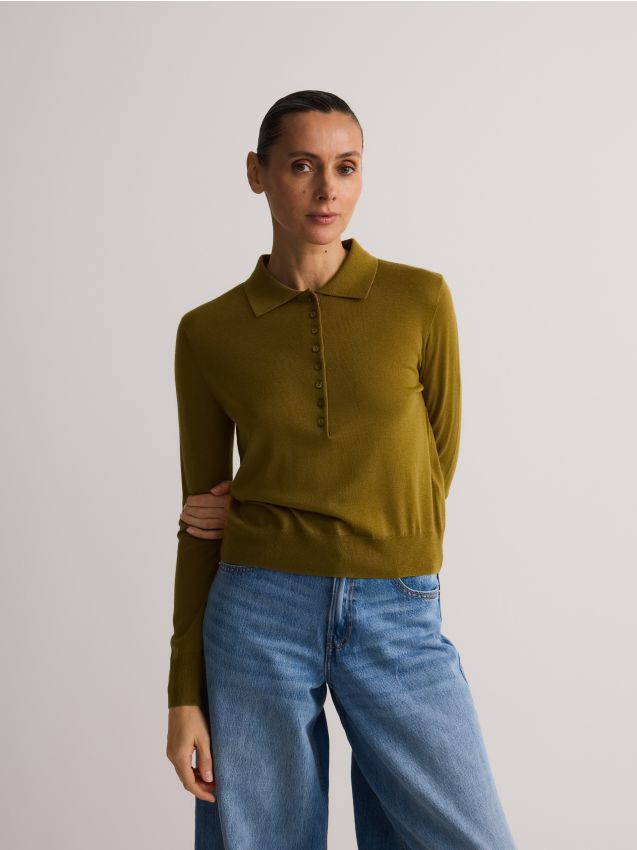 Polo sweater with wool blend - RESERVED
