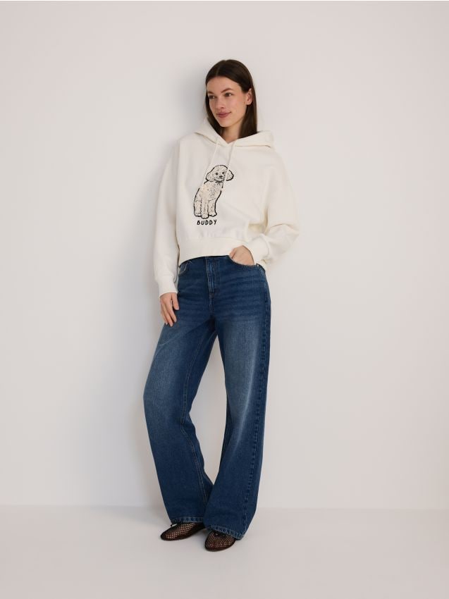 Sweatshirt van French Terry met borduursel - RESERVED