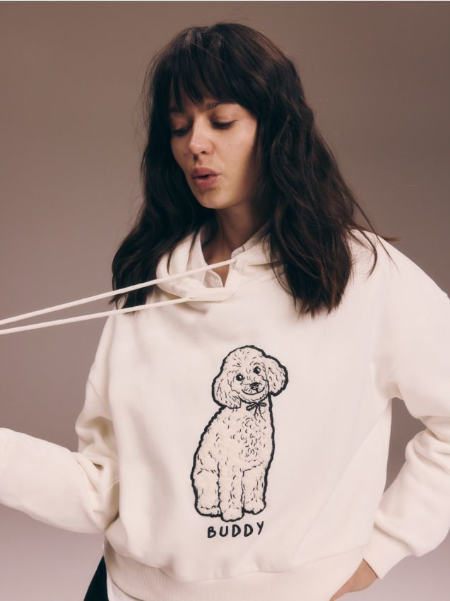 Sweatshirt i French Terry med broderi - RESERVED