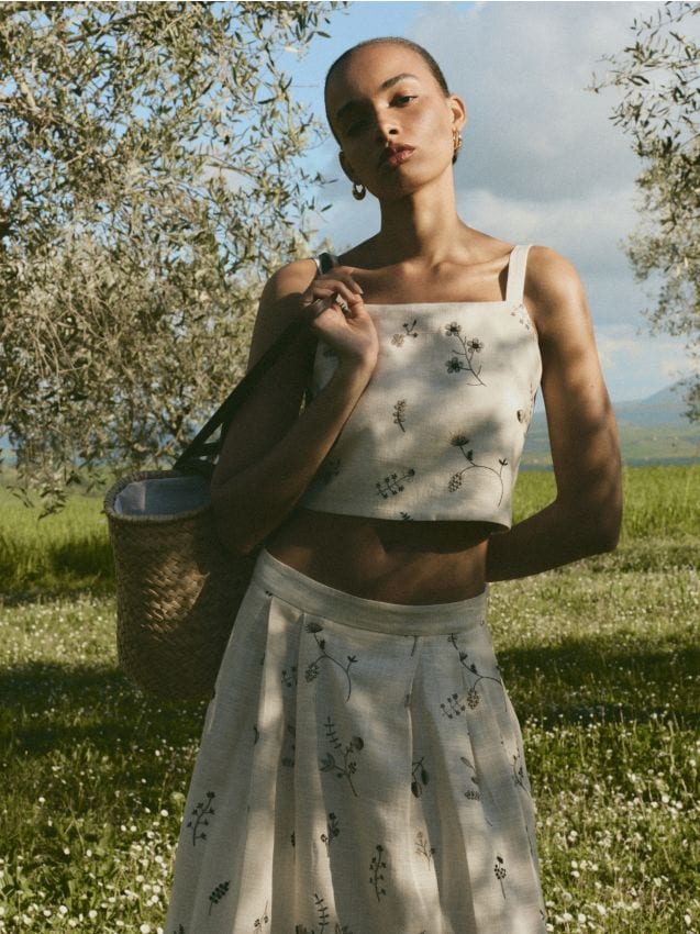 Midi skirt with linen blend - RESERVED