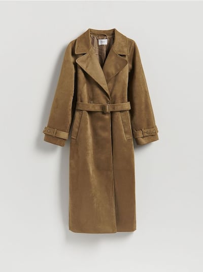 Faux suede trench coat
