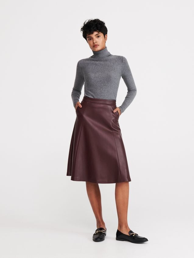 Burgundy leather shop skirt h&m